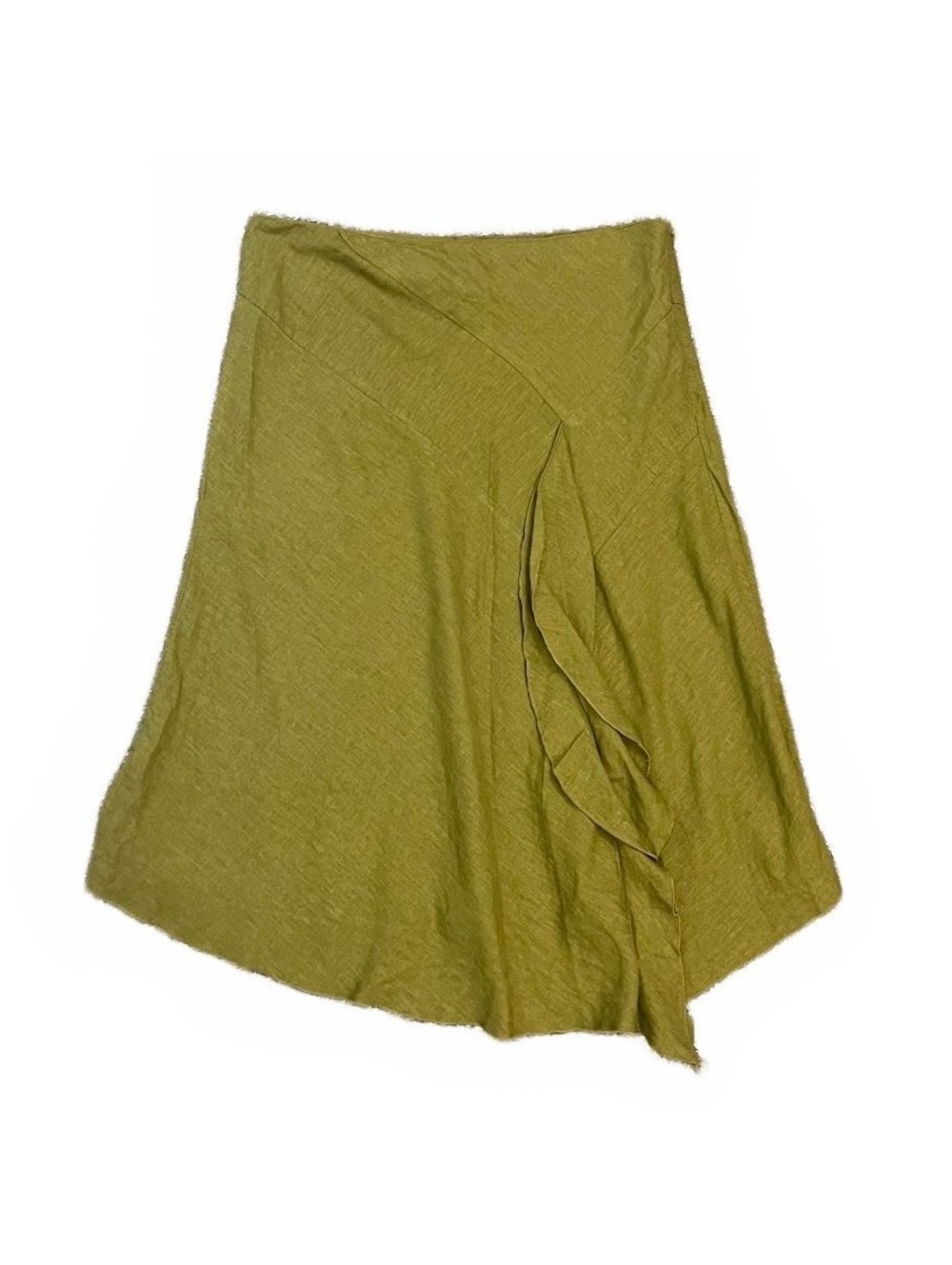 Y2K Fairycore Green Linen Ruffle Knee Length Skirt